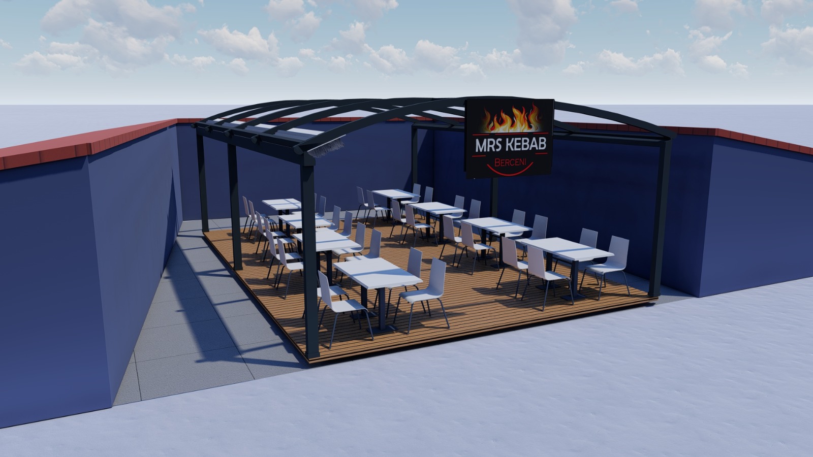 Studiu de caz: pergolă cu membrană PVC montată pentru terasă HoReCa – soluție practică pentru ploaie și utilizare intensivă